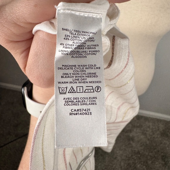 Ann Taylor Loft Linen Blend Cream Metallic Shimmer Striped A-Line Skirt - Picture 5 of 6